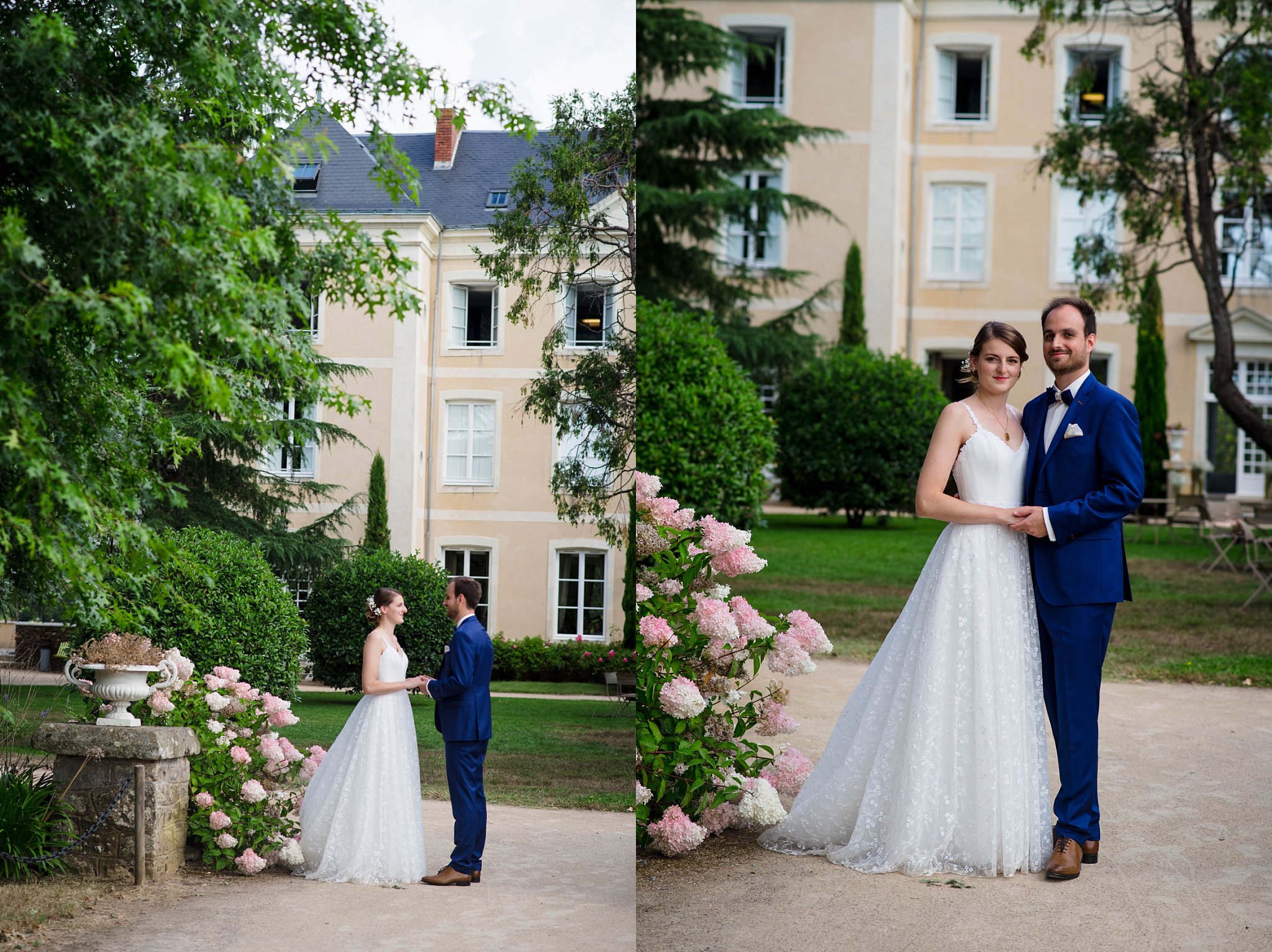 photos de couple au mariage au château de la Vaudère à Parigné l'Evêque