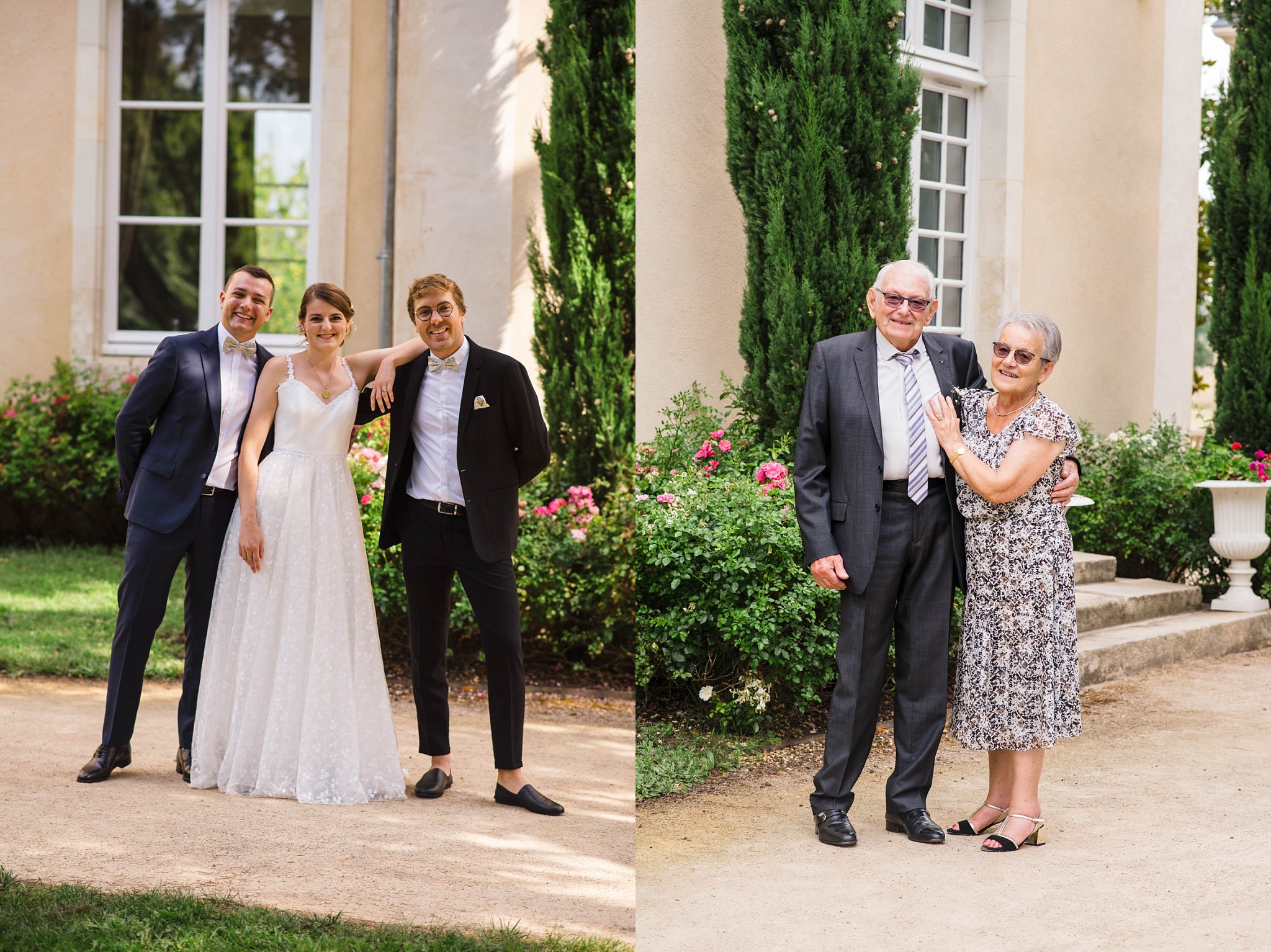 photos de groupe au château de la Vaudère à Parigné l'Evêque